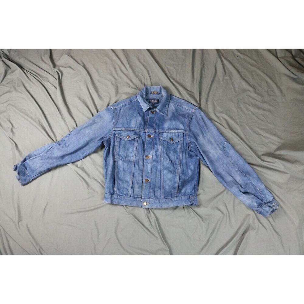 Vintage Calvin Klein Denim Jacket Women Medium Blue Tie Dye Blue Button Up